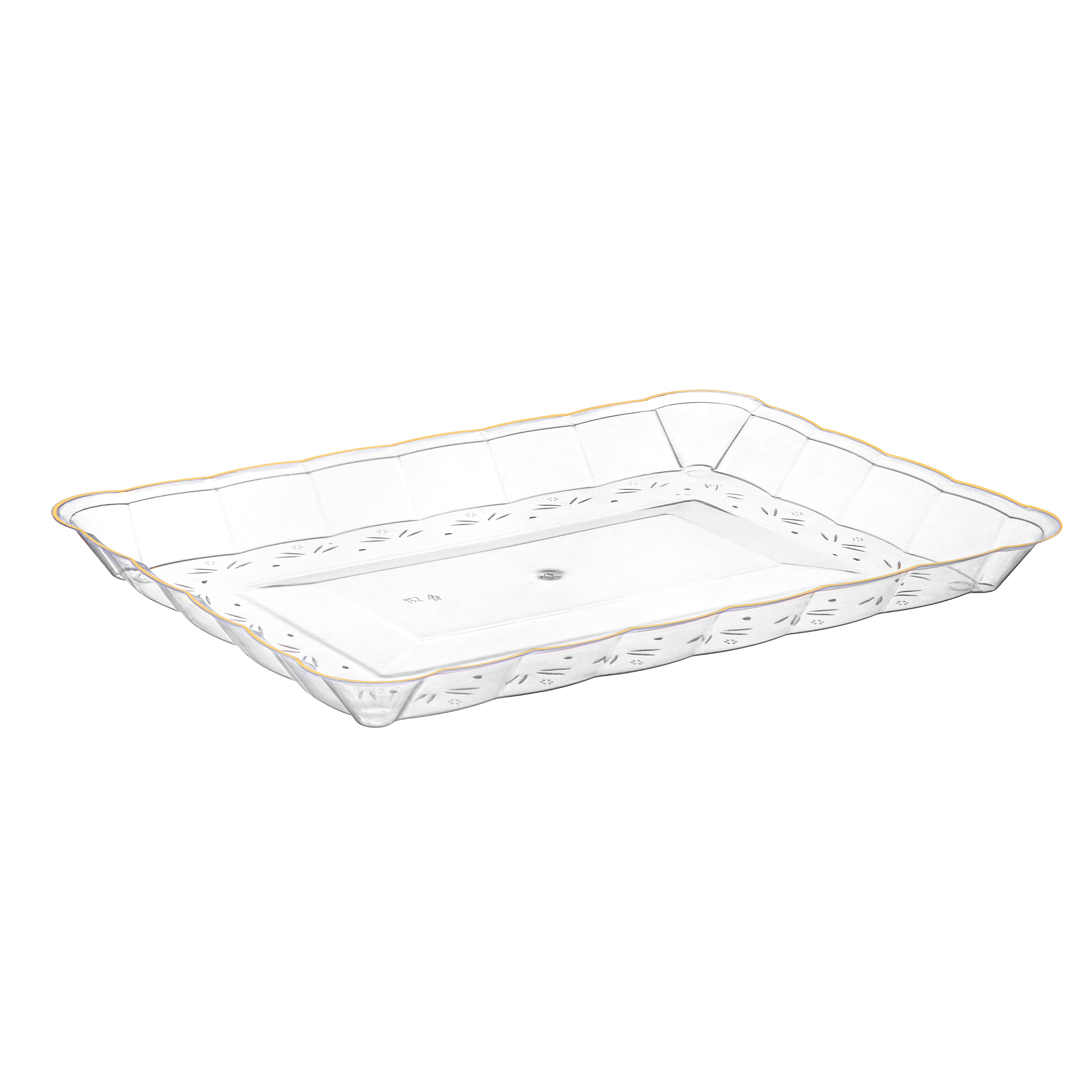 Scalloped Clear and Gold Rectangular Serving Tray Set of 4 - Elegant Party Platter for Appetizers, Desserts, and Entertaining - Perfect for Weddings, Brunches, and Holiday Gatherings