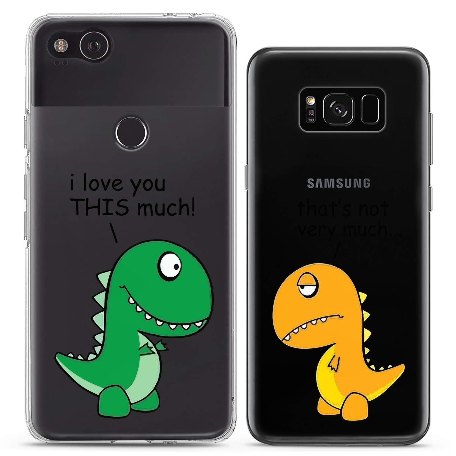 Cute Dinosaur Couple Phone Cases for iPhone 16/15/14/13/12/11 Pro Max/Mini/XS/X/8 Plus/7+/XR/10/SE/5 - Funny T-Rex Silicone Covers for Him & Her - Perfect Valentine's Gift for Girlfriend/Boyfriend - Ideal for Couples Matching Accessories & Everyday Protection