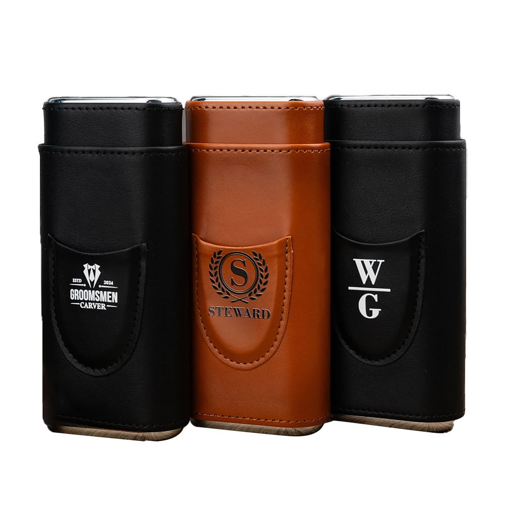 Premium Custom Leather Cigar Case with Cutter - Personalized Travel Humidor & Cigar Holder - Ideal Groomsmen Gift for Weddings, Bachelor Parties & Special Occasions (Brown)