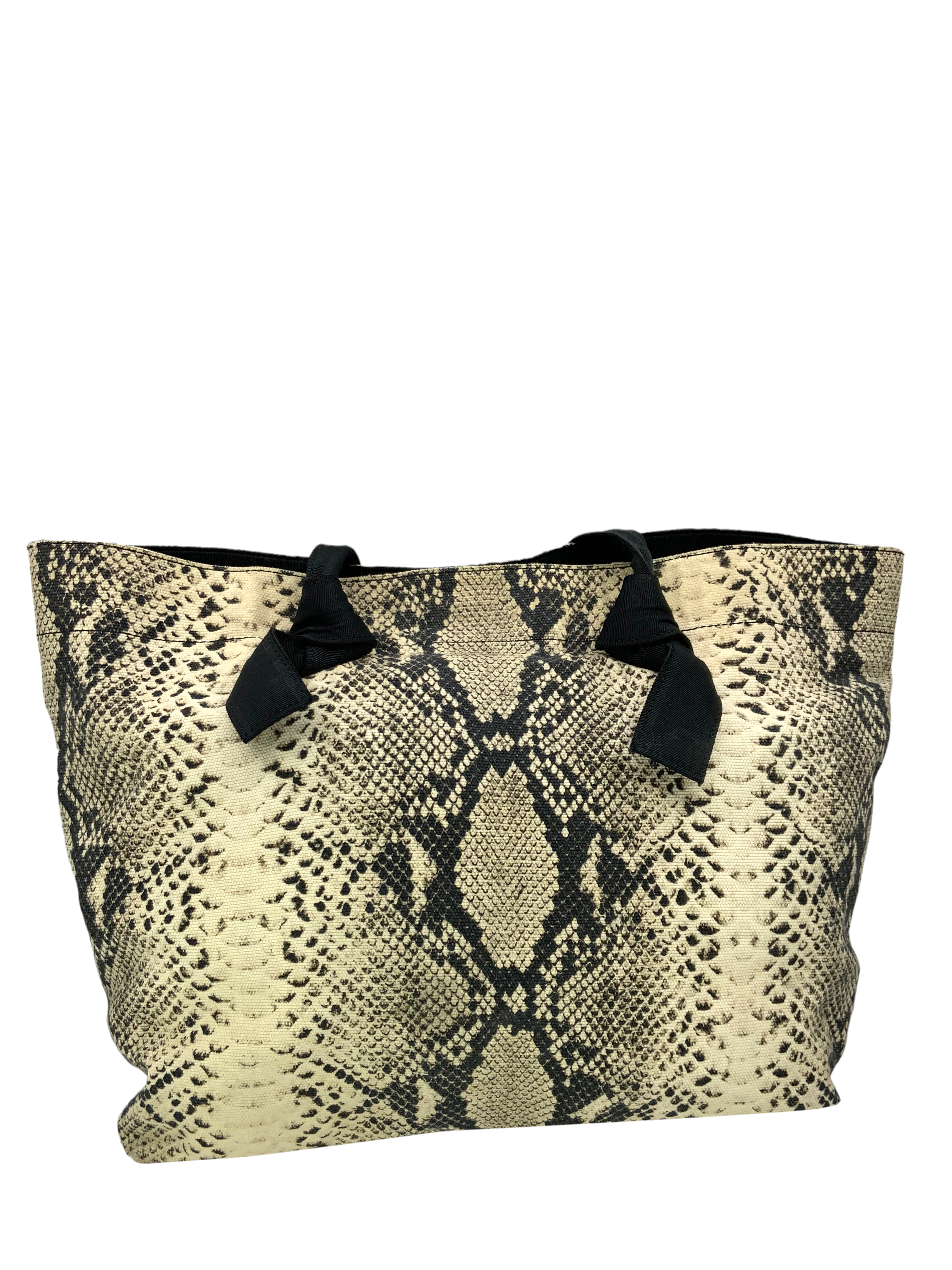 LANVIN Python Snakeskin Printed Canvas Tote Bag with Ribbon Logo - Luxury Designer Handbag for Women, Perfect for Work, Travel and Everyday Use