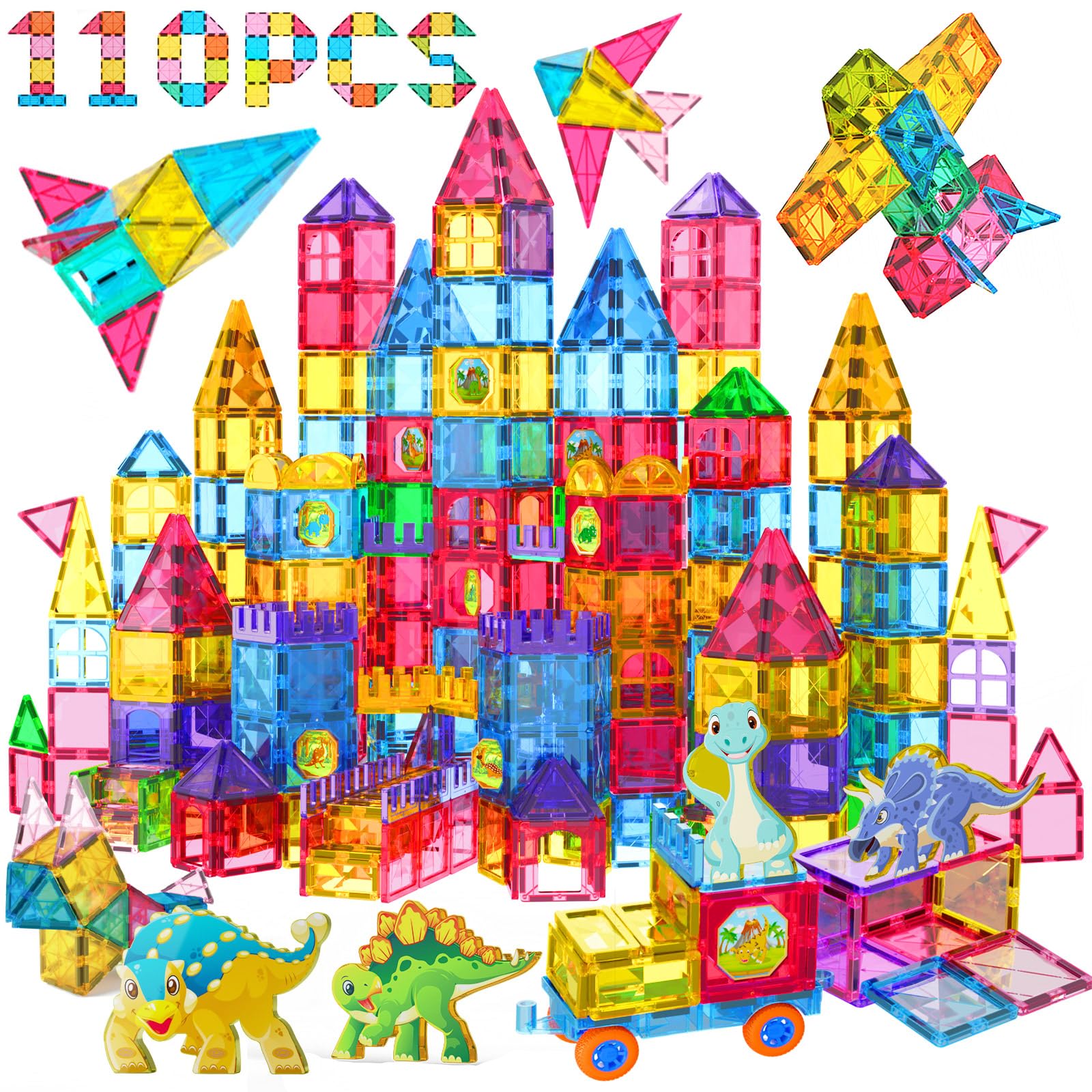 Jasonwell 100pcs Magnetic Building Blocks Set - STEM Educational Construction Toys for Kids Ages 3-10, Preschool Learning Toys for Boys & Girls - Creative Stacking Magnet Tiles for Birthday & Christmas Gifts | Perfect for Classroom, Homeschool & Indoor Playtime Activities