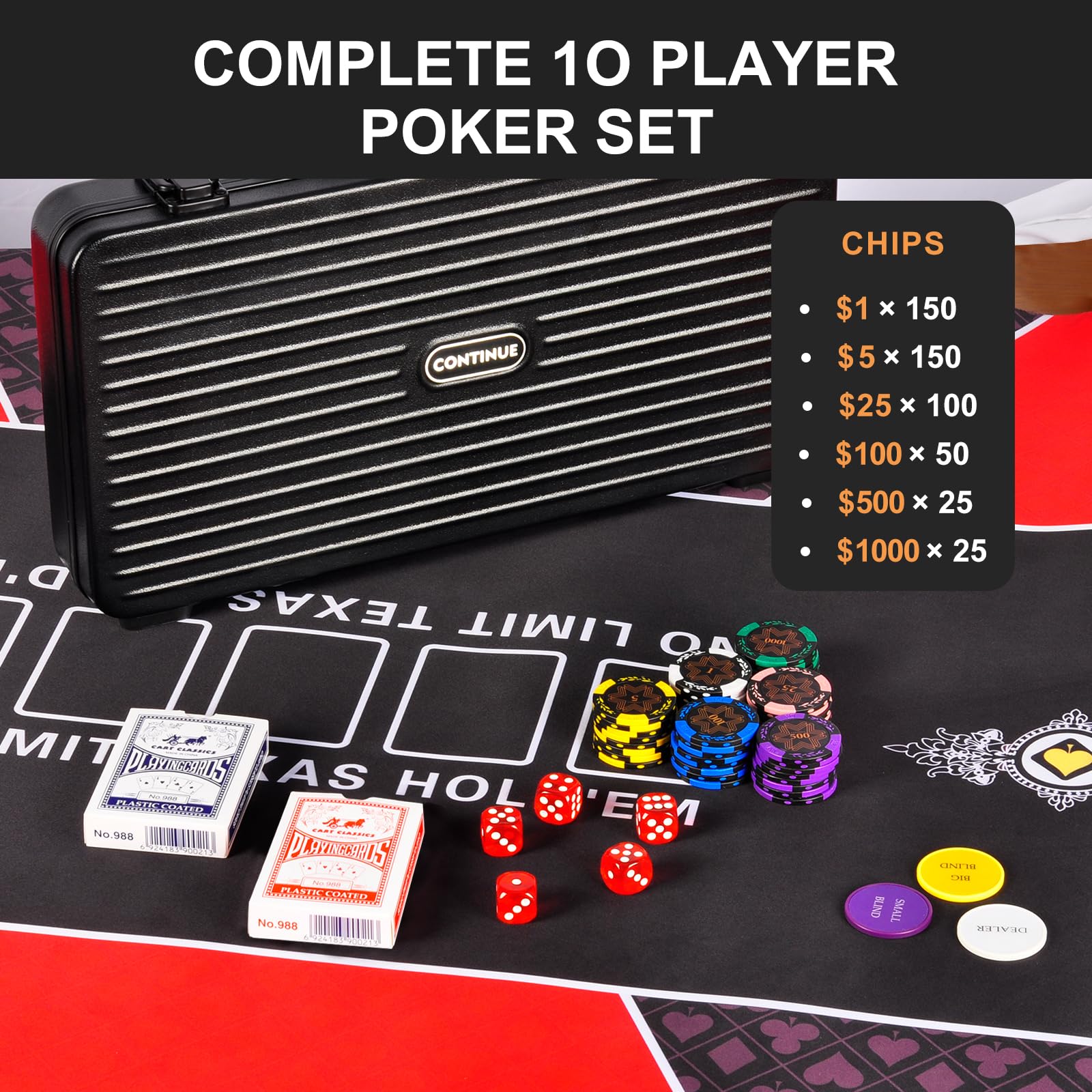 500PCS 14g Clay Poker Chips Set with Numbered Chips, Waterproof Cards & High-end ABS Case - Professional Texas Hold'em, Casino Night & Home Game Accessories - Perfect Gift for Poker Players