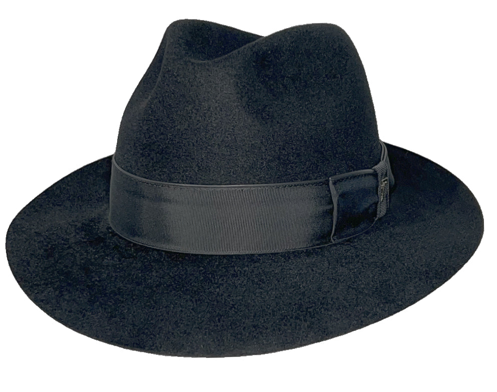 Premium Black Rabbit Fur Felt Fedora Hat with Velour Finish - Stylish Vintage Accessory for Men & Women, Perfect for Weddings, Parties and Everyday Fashion