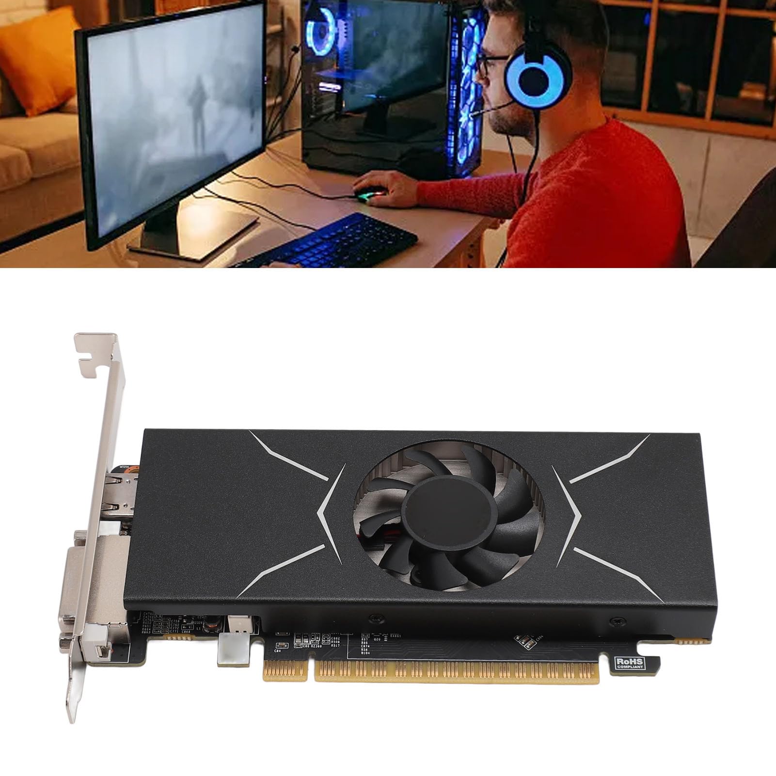 Annadue GTX 1050ti 4GB GDDR5 128-bit PCIe 3.0 Gaming Graphics Card - HDMI/DVI Output, 1291/7008MHz Clock Speed with Cooling Fan - Perfect for PC Gaming, Video Editing & Office Workstations