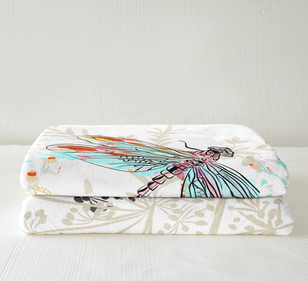 Feelyou Dragonfly Fleece Sherpa Throw Blanket - Ultra Soft Cozy Fluffy Flowers Fuzzy Blanket for Women & Adults - 90