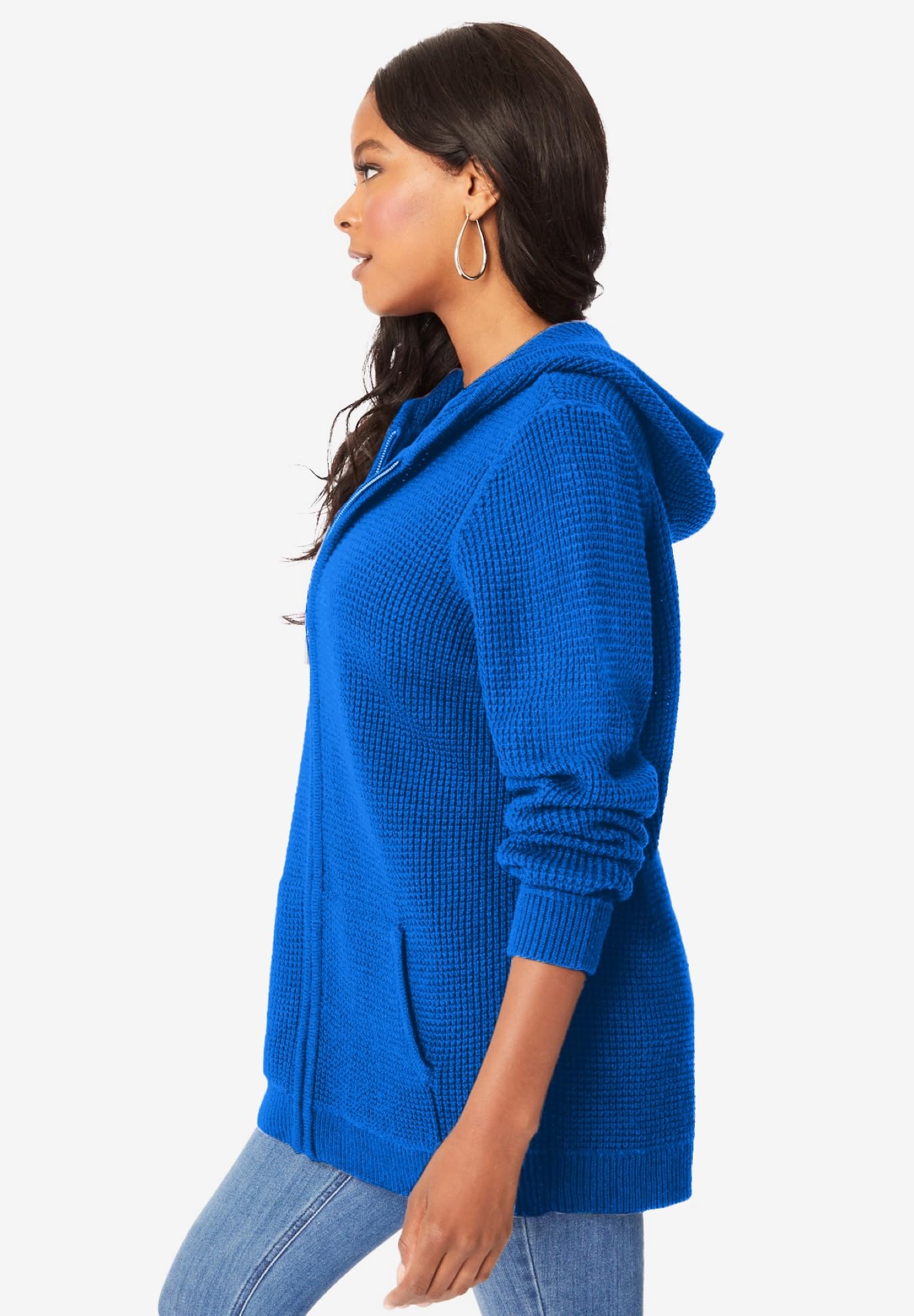 Roaman's Women's Plus Size Thermal Waffle Hoodie Zip-Up Cardigan Jacket - Cozy Winter Outerwear for Casual Wear & Lounge