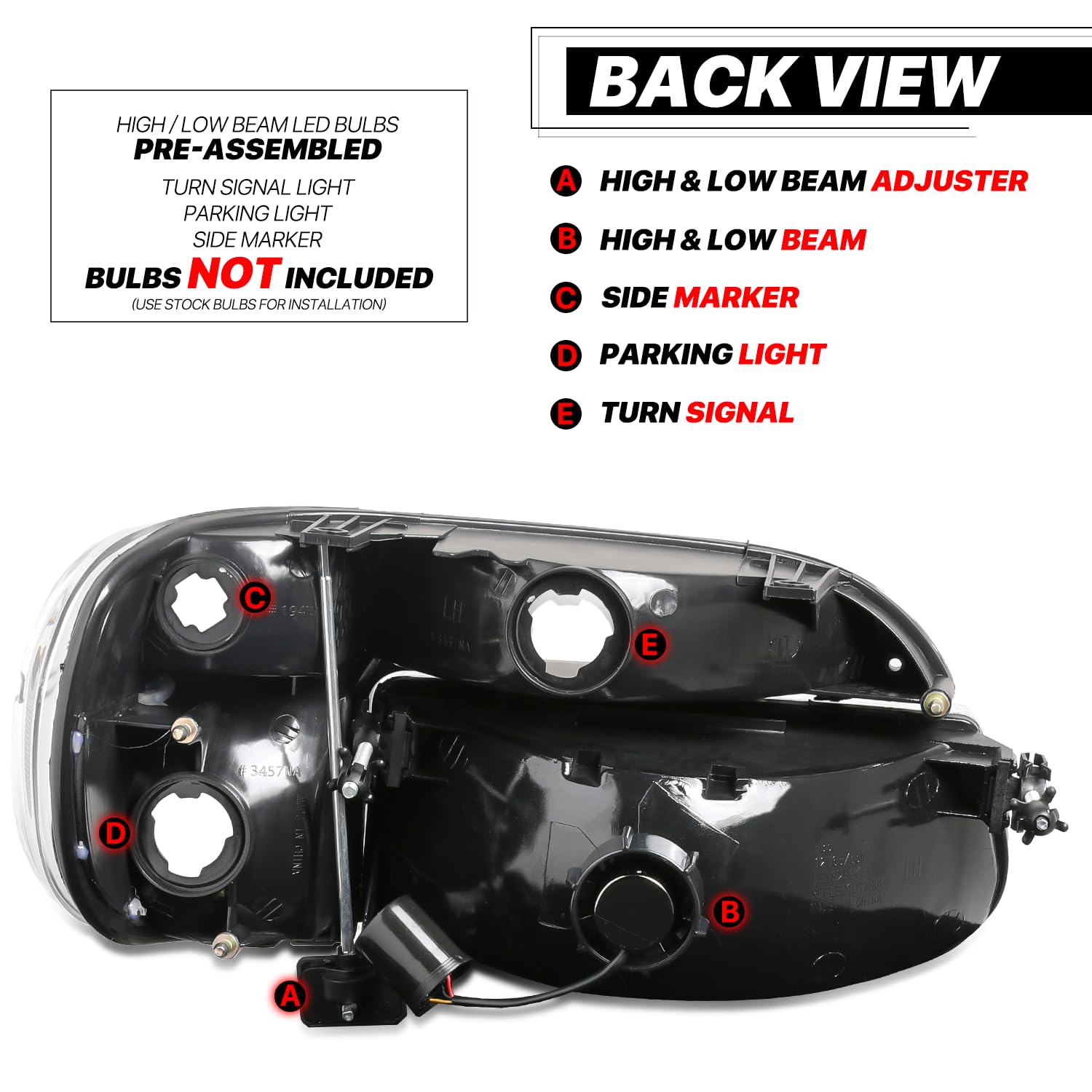 M-AUTO Left & Right Headlight Assembly with 2 Pre-installed 6000K LED Bulbs - Compatible with 1995-2001 Ford Explorer & 1997 Mercury Mountaineer - Black Housing Clear Lens Headlamps for Enhanced Night Driving Visibility