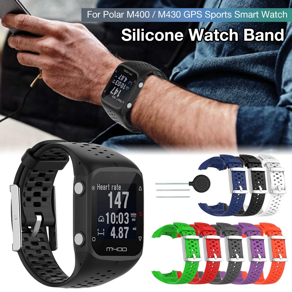 Polar M400/M430 Silicone Watch Band - Soft Adjustable Strap for Sports & Fitness