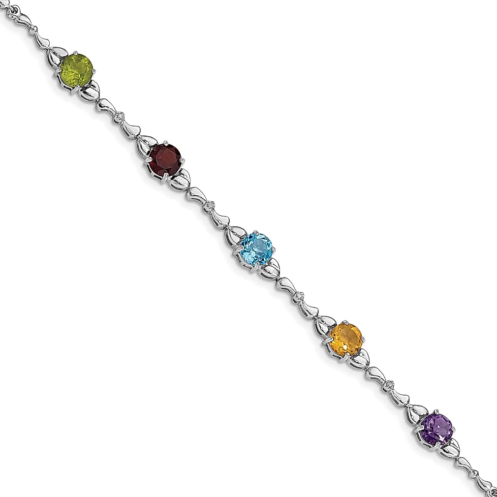 925 Sterling Silver Multi Gemstone & Diamond Bracelet for Women - 7.5 Inch Elegant Fine Jewelry Gift for Her | Perfect for Anniversaries, Birthdays & Special Occasions