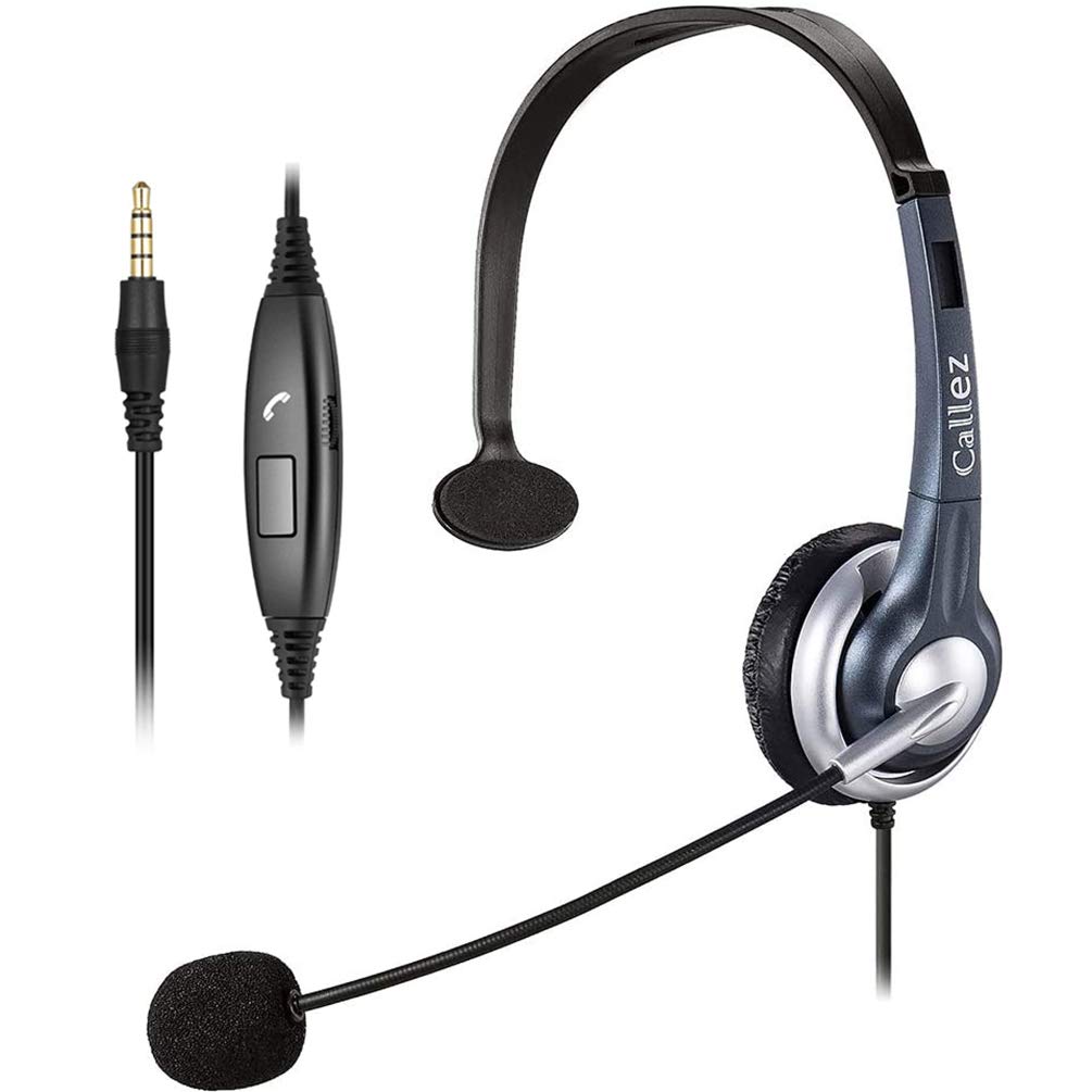 Noise Cancelling Computer Headset with Microphone - 3.5mm Wired Headphones for iPhone, Samsung, PC, Laptop, Tablet - Perfect for Skype Calls, Webinars, Online Classes, Call Center & Office Work