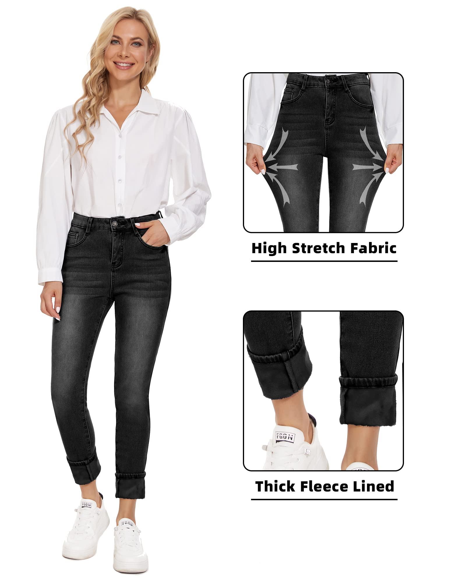 Women's Fleece Lined Thermal Jeans - Winter Warm Stretch Skinny Denim Pants with Flannel Insulation | Perfect for Cold Weather, Outdoor Activities & Casual Wear