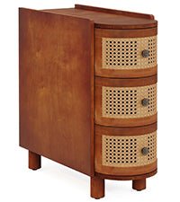 Modern Wooden End Table with 3 Rattan Drawers - Nightstand, Side Table for Bedroom, Living Room | Perfect for Small Spaces, Apartment Decor & Storage Solutions