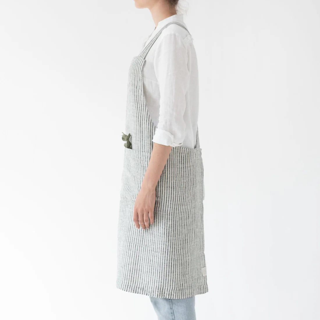 Premium Linen Crossback Apron with Thin Black Stripes - Adjustable Waist Tie, Kitchen Cooking & Baking, BBQ Grill, Pottery & Art Studio Essential