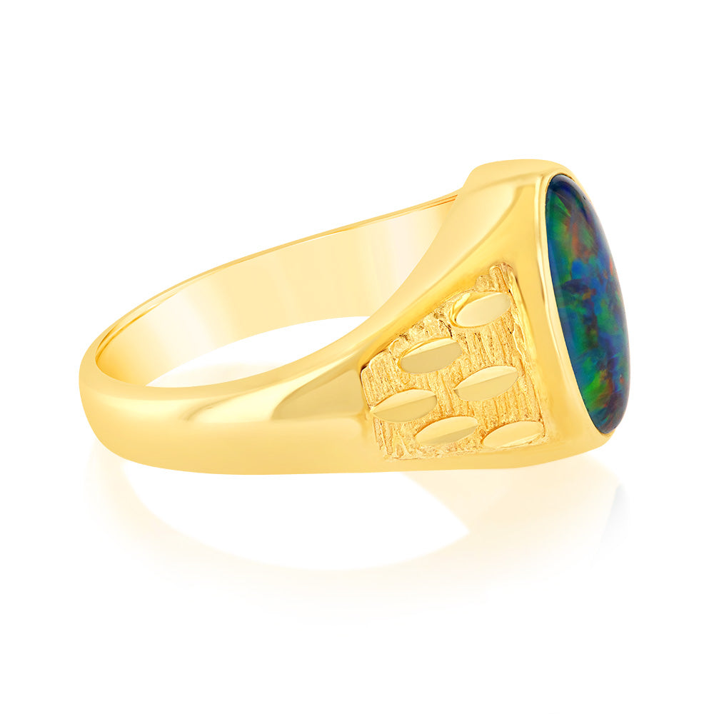 9ct Yellow Gold 14x10MM Triplet Opal Men's Ring - Elegant Jewelry Gift for Him, Perfect for Weddings, Anniversaries & Special Occasions