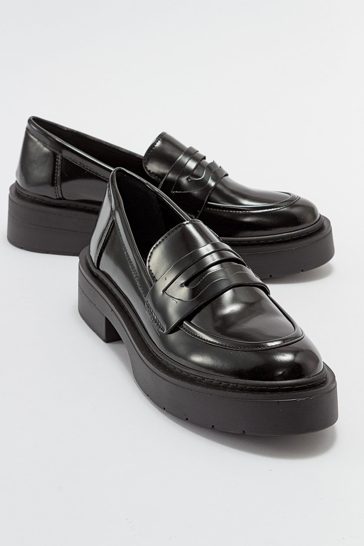 Josie Black Patent Leather Platform Loafers for Women - Stylish & Comfortable Dress Shoes for Work, Office, and Formal Occasions