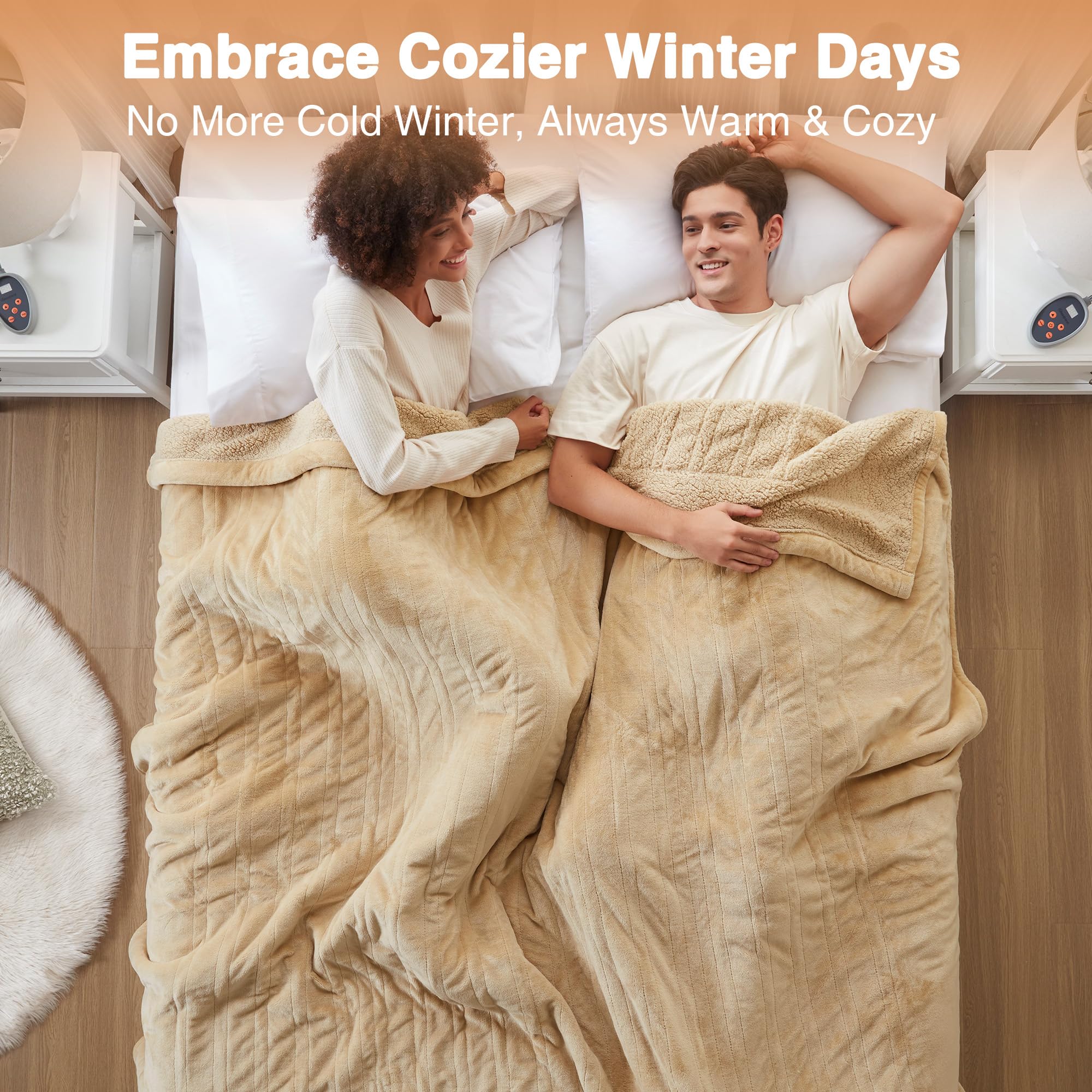Beautyrest Electric Heated Blanket with 20 Heat Settings & Auto Shut Off - Soft Reversible Sherpa Plush Warming Blanket for Winter, 1-10 Hour Timer, Machine Washable, Full Size 84x80 Inches, Tan - Perfect for Cold Nights, Bedroom Comfort, and Cozy Movie Evenings