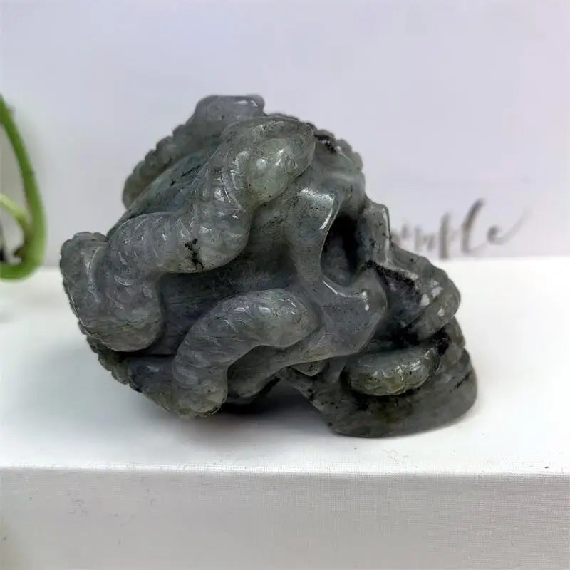 6cm Natural Labradorite Crystal Snake Skull Carving - Healing Energy Stone for Meditation & Home Decor | Unique Halloween Gift & Spiritual Decor (1 Piece) | Perfect for Altars, Crystal Collections & Gothic Decorations