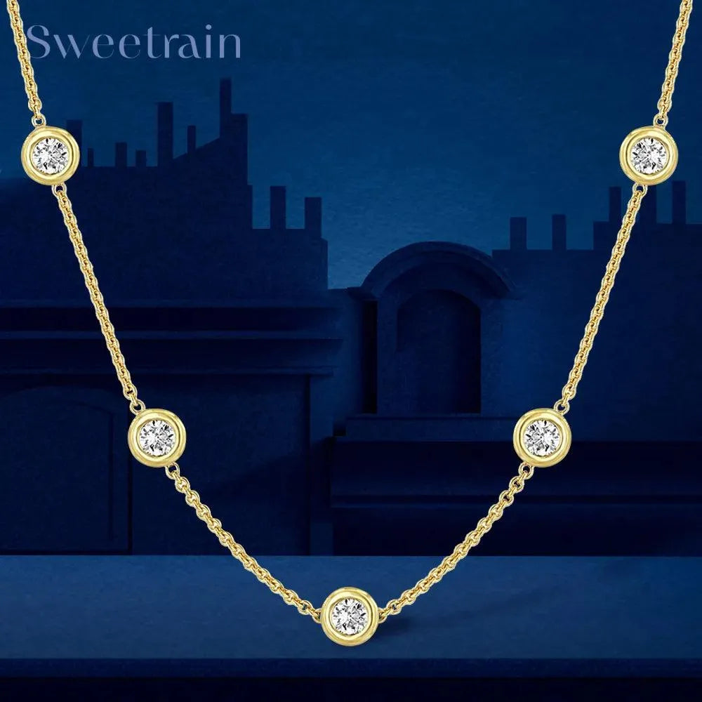 5mm 5-Stone Bubble Moissanite Necklace - Certified GRA 18K Gold Plated 925 Sterling Silver Diamond Choker Chain for Women | Elegant Gift for Anniversary, Wedding & Special Occasions