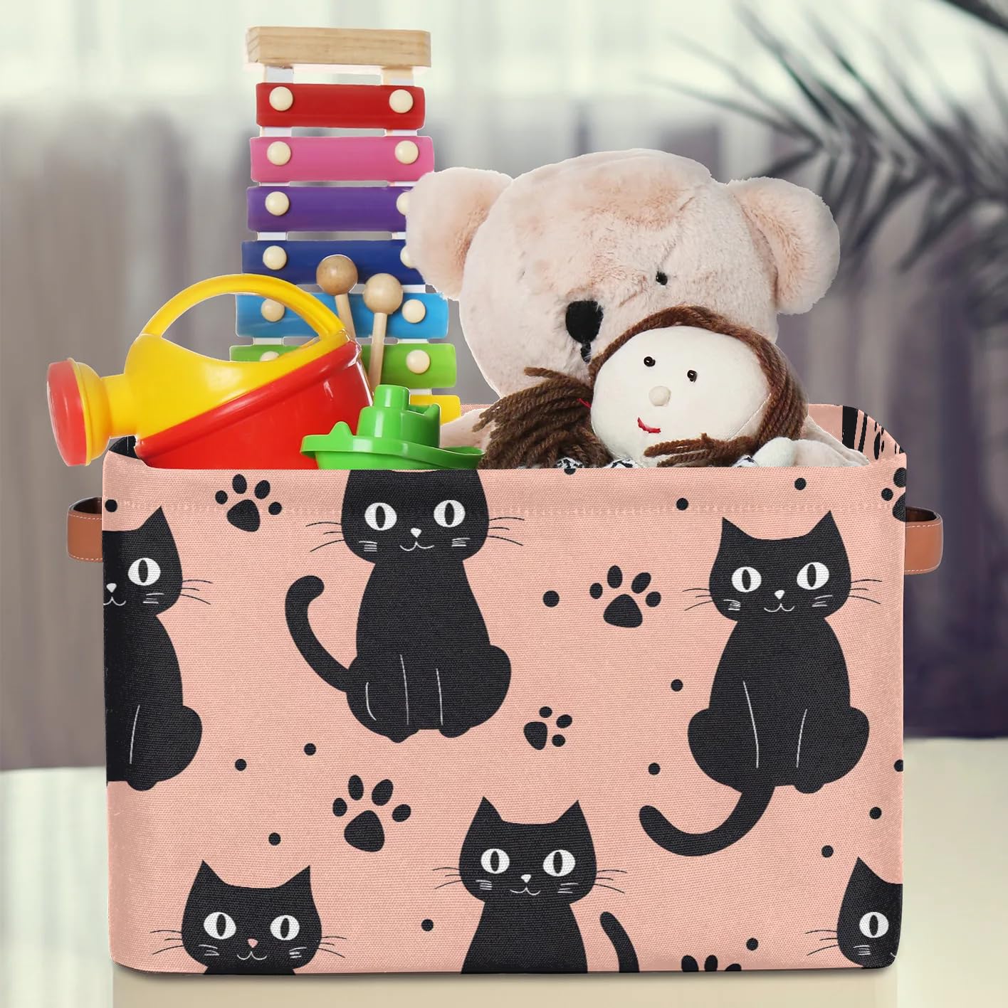 Large Fabric Storage Baskets with Handles - 2 Pack Black Cat Pattern Collapsible Organizer Bins for Shelves, Closet & Home | Perfect for Clothes, Toys & Bedroom Organization