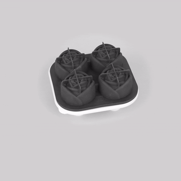 Premium Black Silicone Ice Cube Tray with 2 Rose & 4 Compartment Designs - 1 Count Box - Perfect for Cocktails, Romantic Dinners & Home Bar Decor
