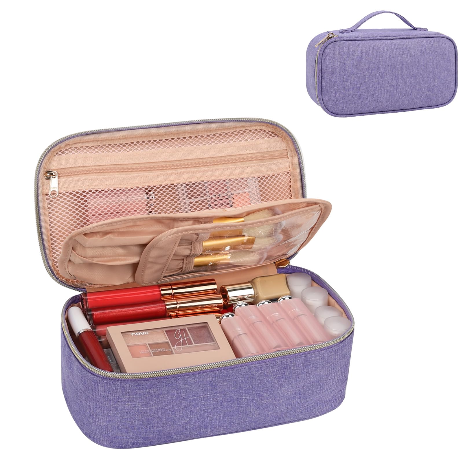 OCHEAL Small Lightweight Travel Makeup Bag for Women - Cute Cosmetic Pouch & Brush Organizer (Purple) | Perfect for Daily Use, Travel, and Gift Giving