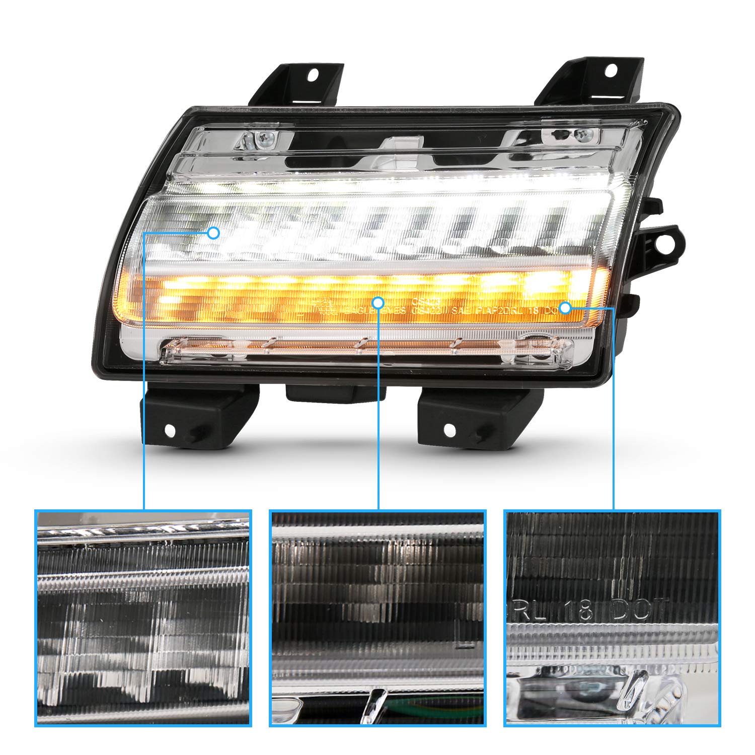 2018-2020 Jeep Wrangler JL Sequential LED Turn Signal Lights - AmeriLite Halogen Replacement with DRL Bumper Parking Lamps (Pair) - Perfect for Off-Roading & Night Driving