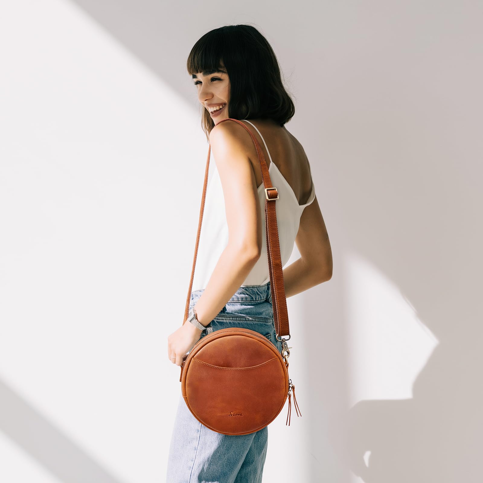 Trendy Women's Leather Crossbody Bag - S-ZONE Designer Round Shoulder Purse for Everyday Use, Travel & Casual Outings