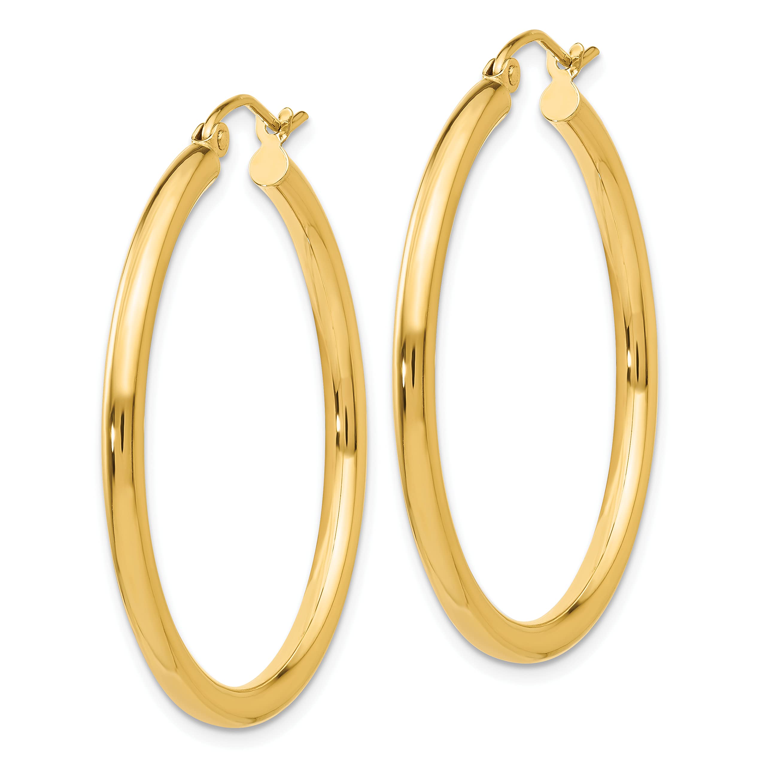 10K Yellow Gold Polished 2.5mm Tube Hoop Earrings for Women - 30mm Diameter Classic Dangle Earrings for Everyday Wear, Parties & Special Occasions