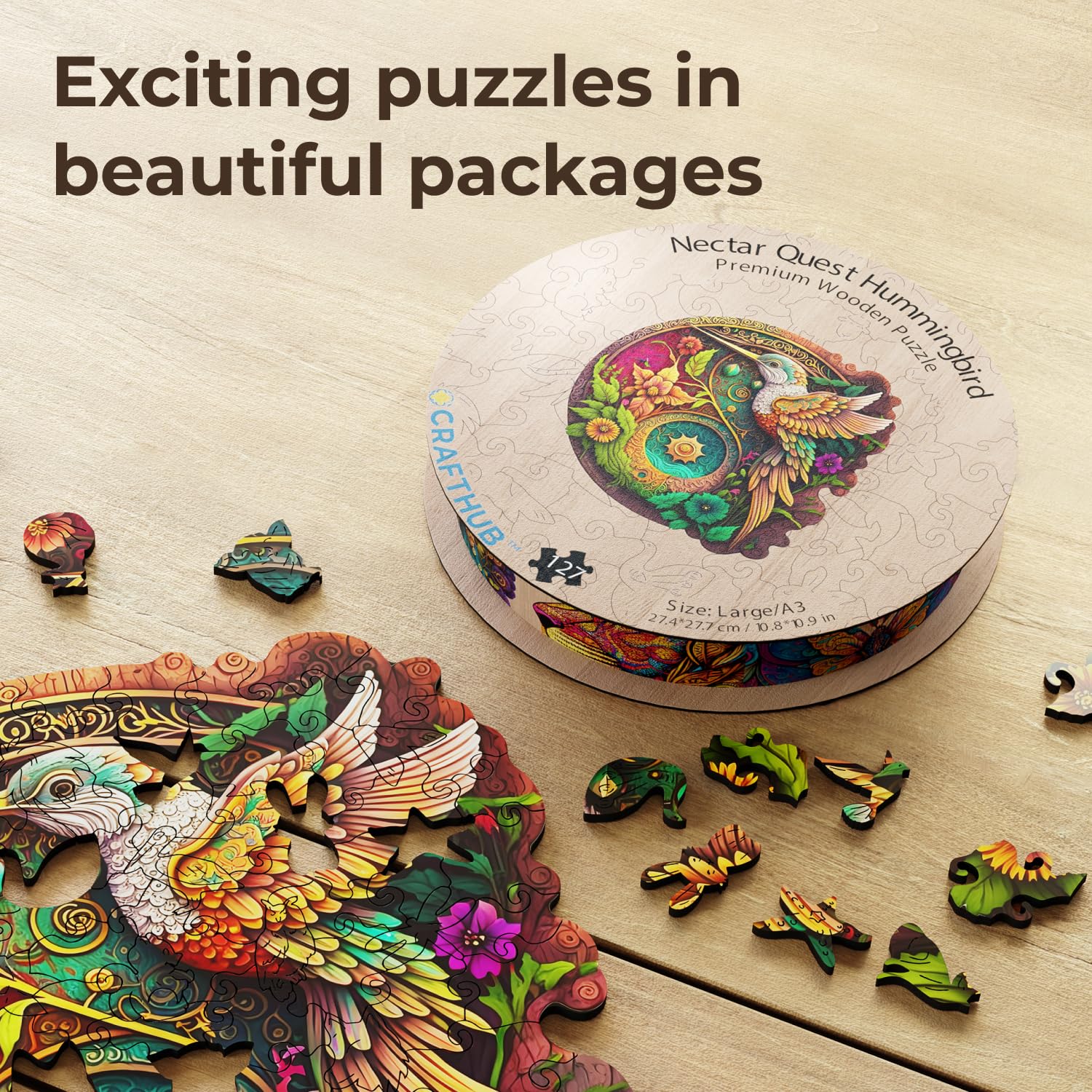 Hummingbird Wooden Jigsaw Puzzle for Adults - 114 Piece A4 Nectar Quest Puzzle with Unique Animal Shape - 7.7