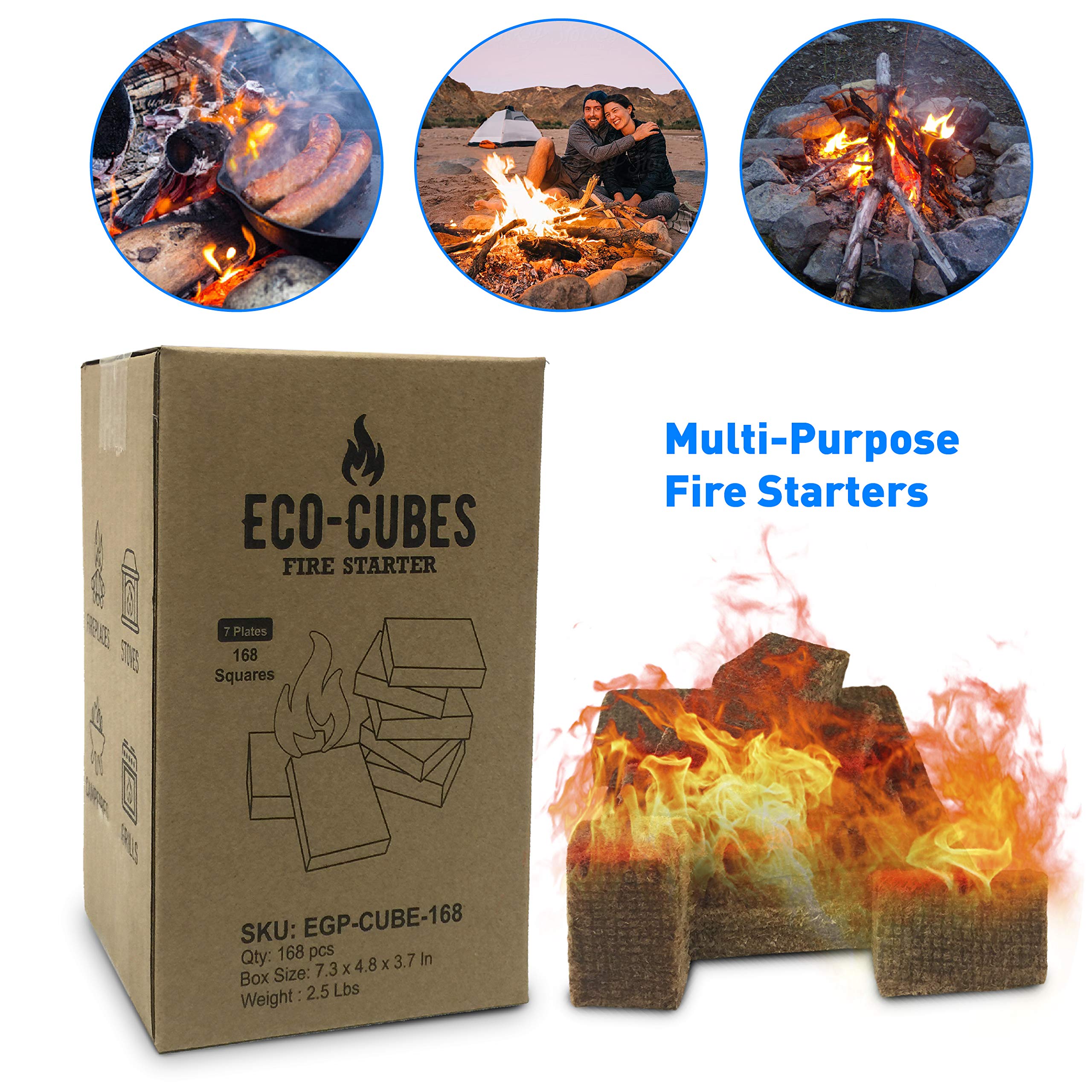 Eco-Friendly Fire Starter Cubes - Quick & Easy Fire Lighters for Chimney, Charcoal Grill, Fireplace, Camping & Pellet Stove - Perfect for Outdoor BBQ, Backyard Bonfire & Emergency Survival Kits