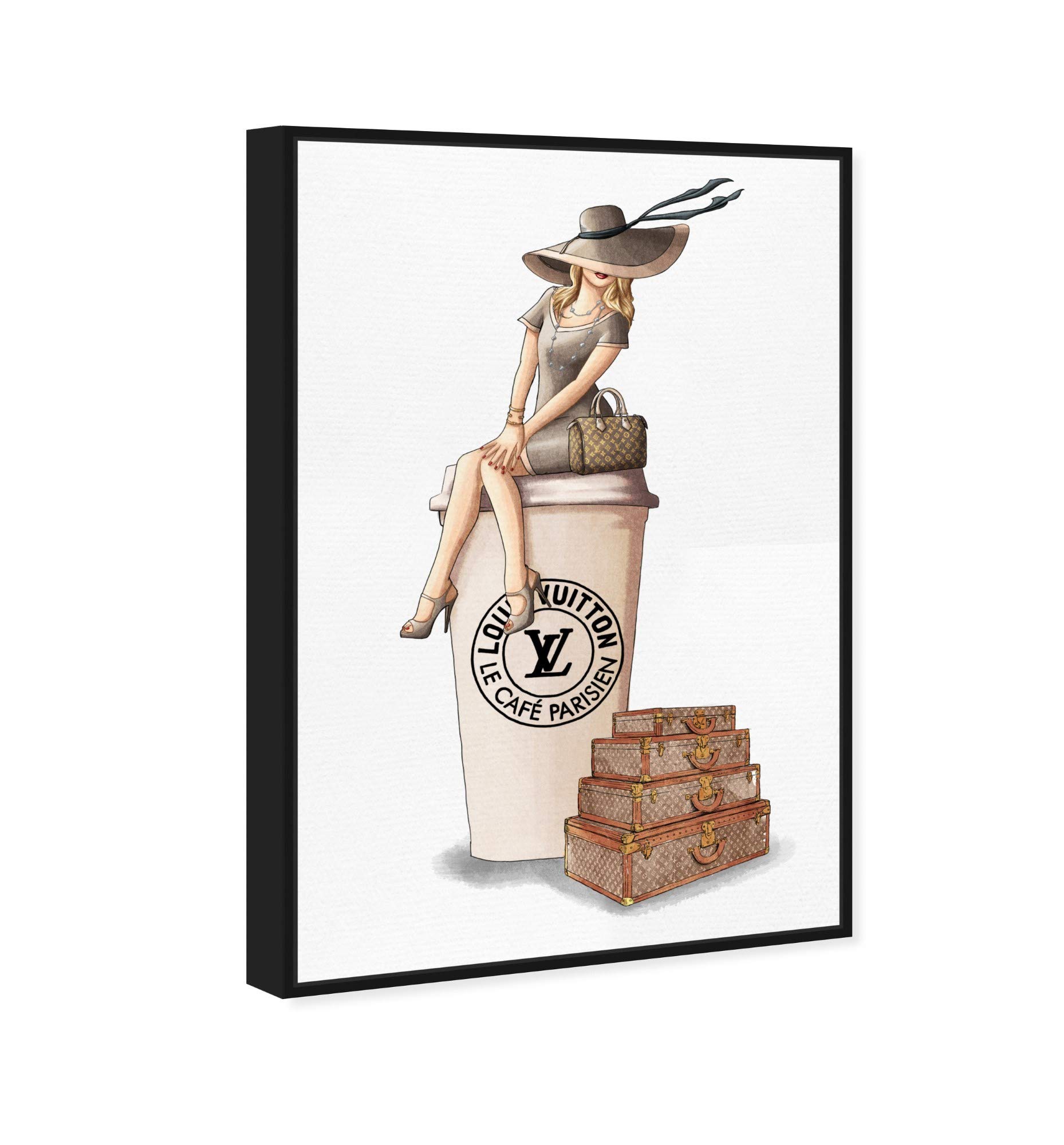 Oliver Gal Artist Co. 'Cafe au Lait Paris' Fashion Wall Art - 16x24 Inch Framed Canvas Print in Brown | Handbag & Home Decor | Perfect for Living Room, Bedroom or Office Décor