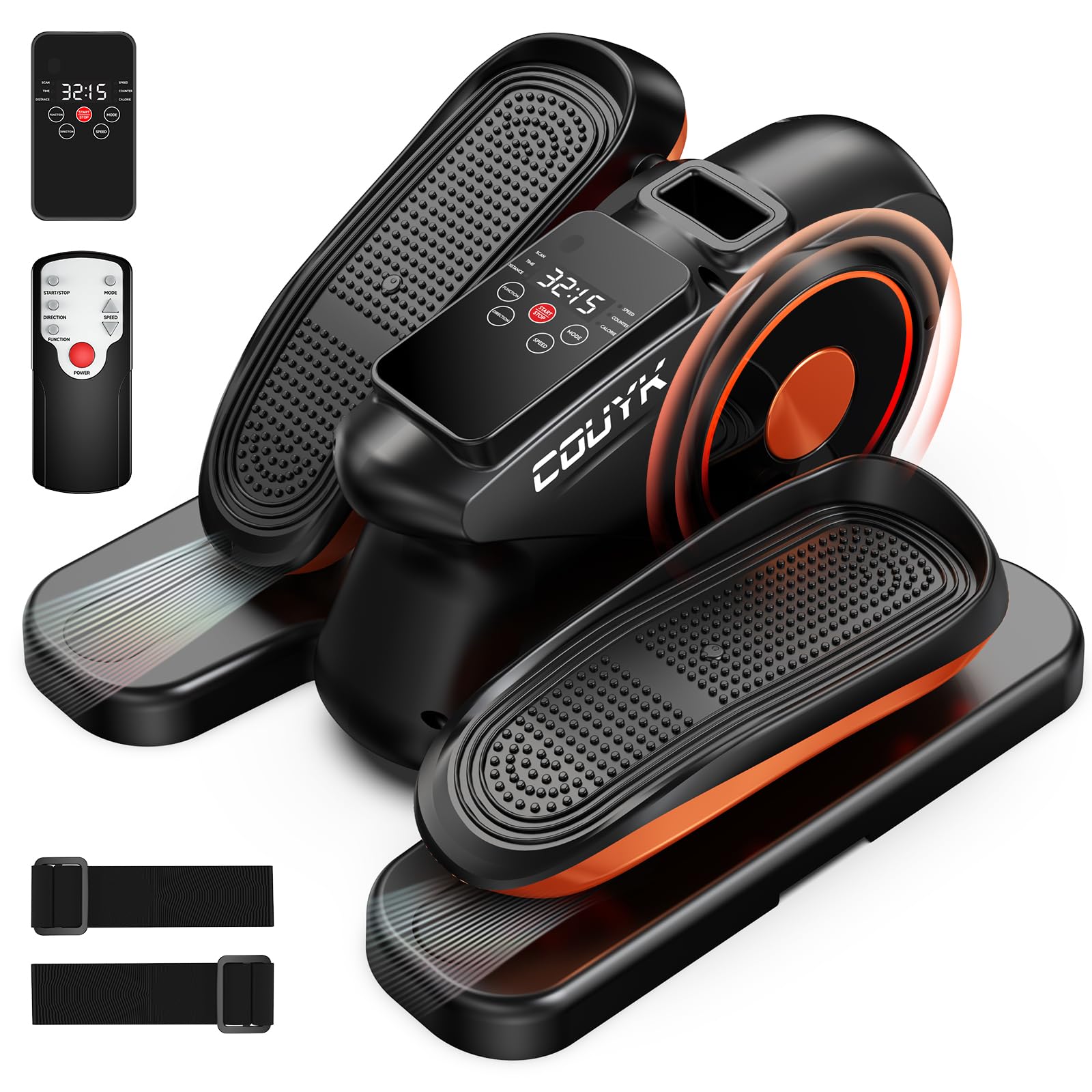 Under Desk Elliptical Machine - Quiet Portable Leg Exerciser with Display Monitor for Home & Office Use | Non-Slip Foot Straps, Remote Control & 12 Speed Levels | Ideal for Seniors, Adults & Sedentary Workers