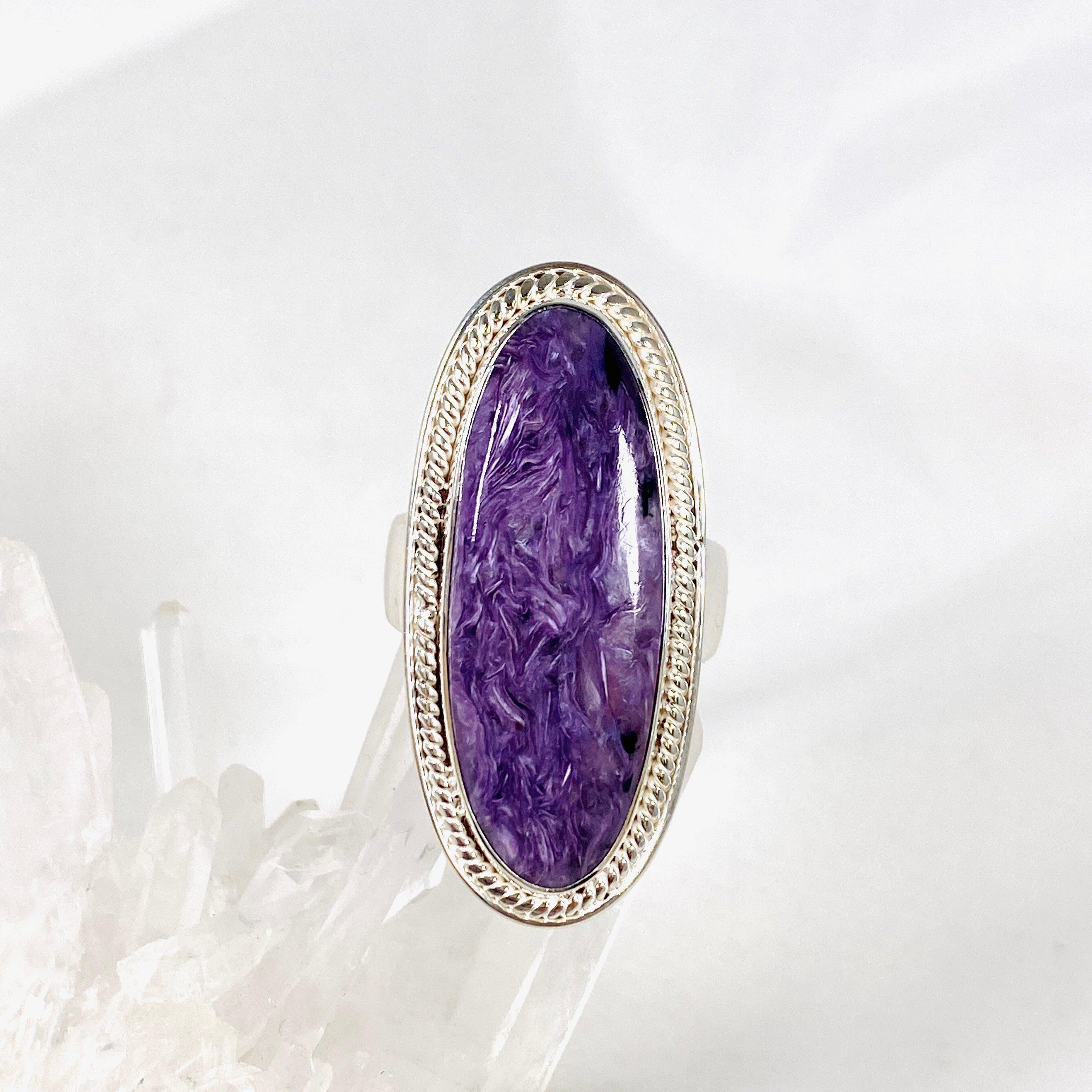 Charoite Oval Ring - Size 10 - KRGJ3049 - Elegant Purple Gemstone Jewelry for Women - Perfect for Weddings, Parties & Special Occasions