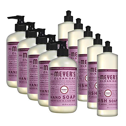**Peony Scented Liquid Hand Soap & Dish Soap Combo Pack – 5 x 12.5 Fl oz Hand Soap + 5 x 16 Fl oz Dish Soap – Gentle for Skin & Tough on Grease – Perfect for Kitchen, Bathroom & Household Cleaning**