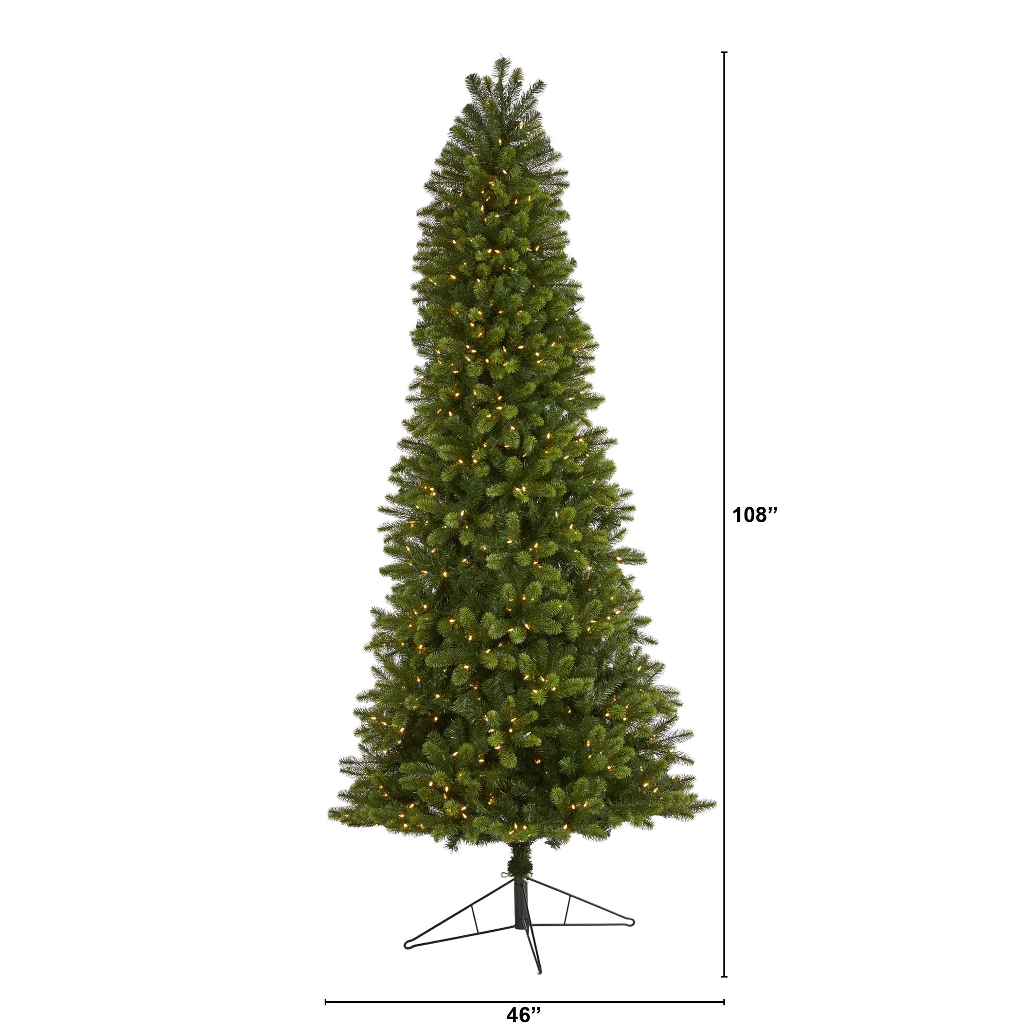 Nearly Natural 9ft Slim Virginia Spruce Artificial Christmas Tree with 750 Warm White LED Lights - Instant Connect Technology, 1654 Bendable Branches | Perfect for Living Room, Office, and Holiday Decorations