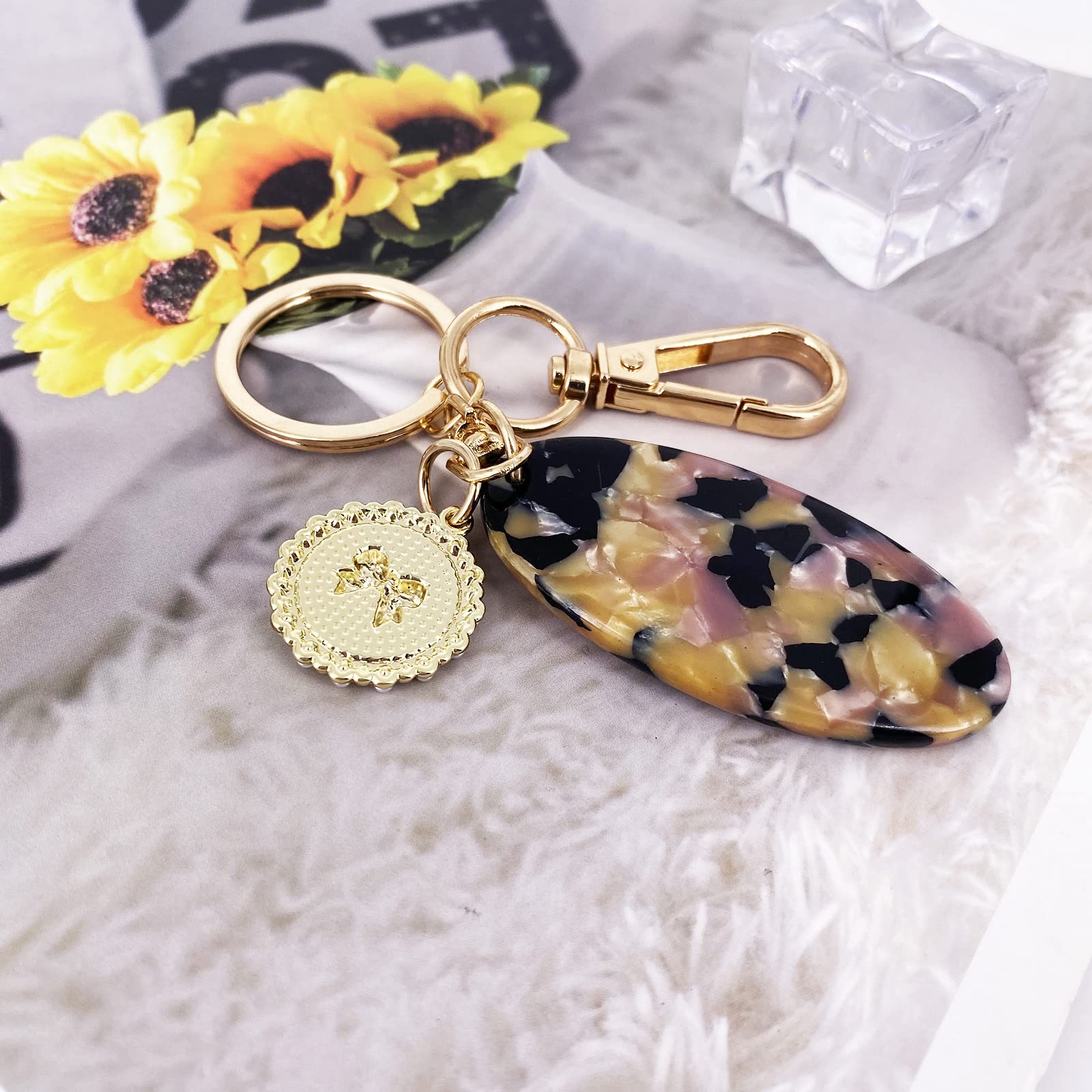 Gold Tone Letter S Keychain for Women - Elegant Resin Alphabet Initial Pendant for Purse, Handbag & Backpack - Perfect Gift for Her, Birthday, Anniversary & Graduation - Stylish Accessory for Everyday Use, Travel & Office