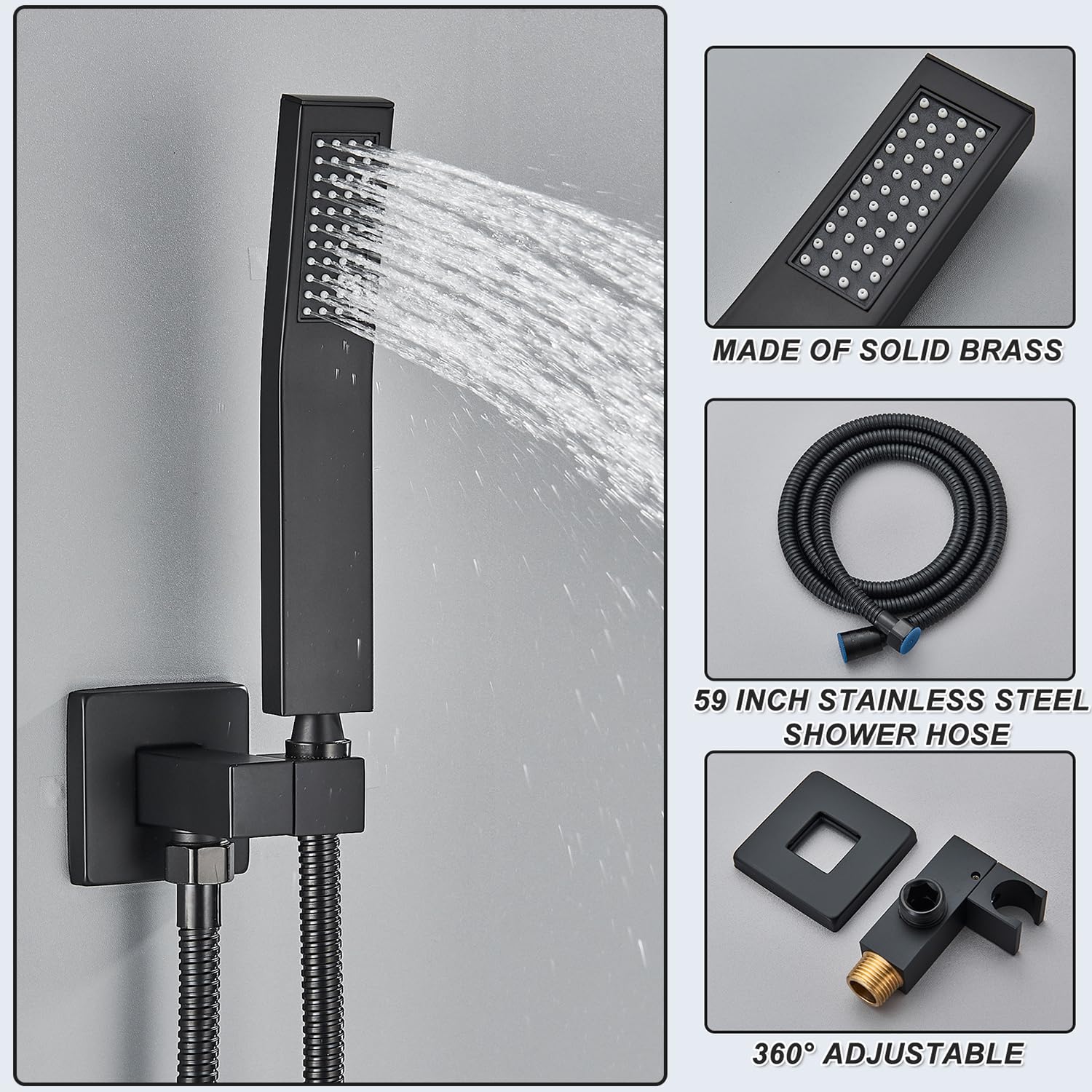 Votamuta Matte Black Shower Faucet Set - 10 Inch Rainfall Shower Head with Handheld Spray - Complete Shower System with Rough-in Valve & Trim Kit - Perfect for Modern Bathroom Renovations & Spa-Like Shower Experience