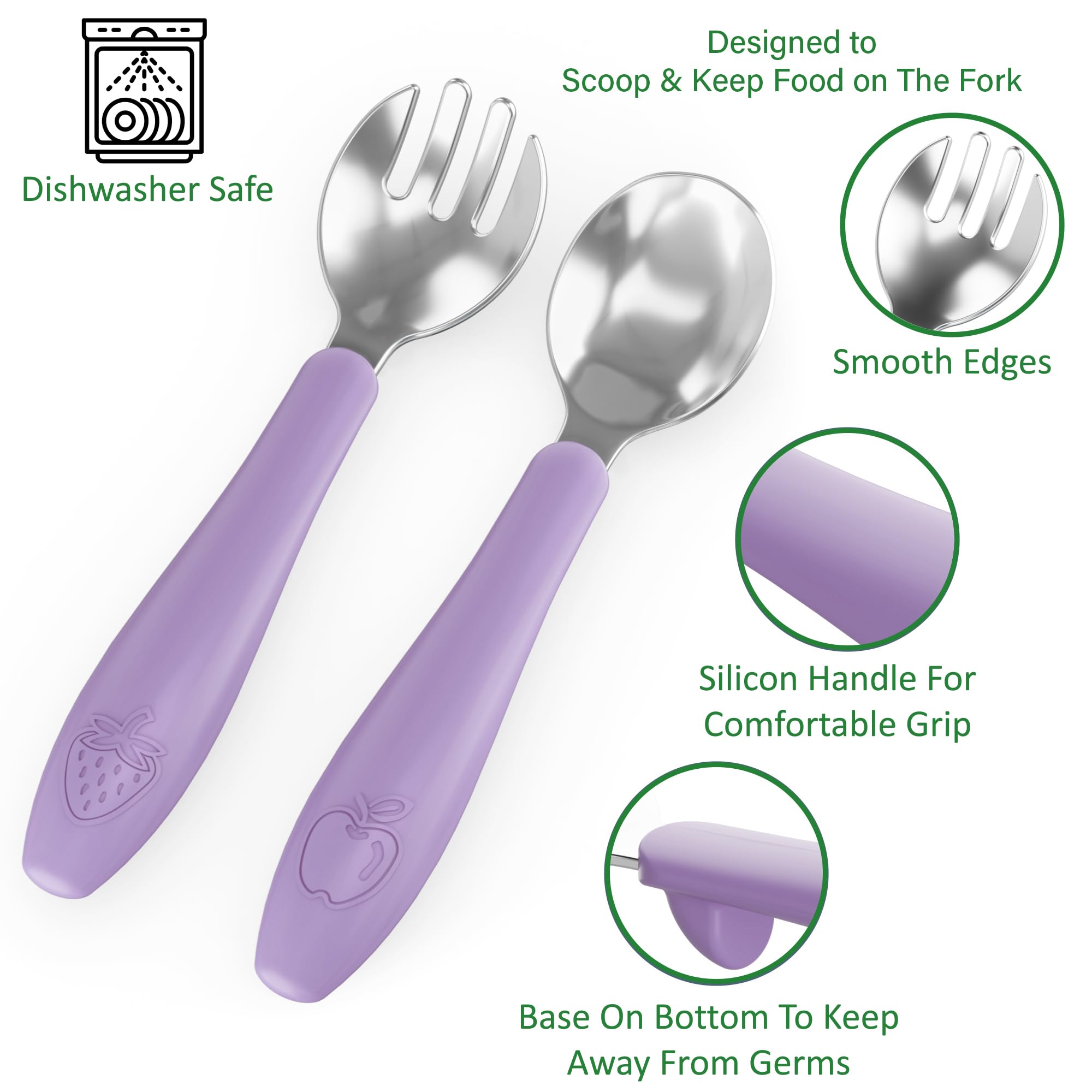 CHILLOUT LIFE Toddler Utensil Set - BPA-Free Stainless Steel Baby Forks & Spoons with Soft Silicone Handles for Self Feeding | Dishwasher Safe | Perfect for Home, Daycare & Travel Meals