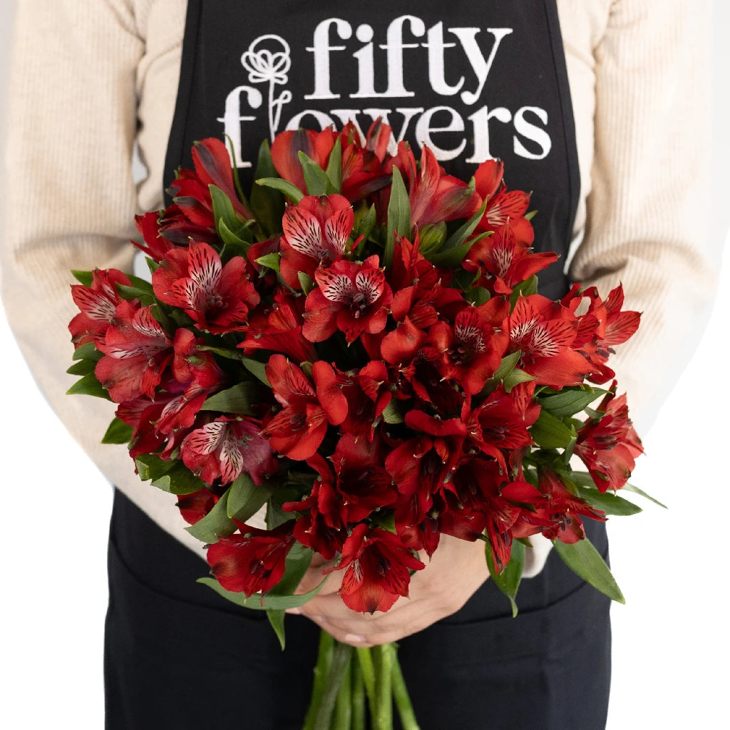 Brick Red Peruvian Lilies - Fresh Cut Alstroemeria Flowers for Bouquets, Wedding Decor & Home Arrangements