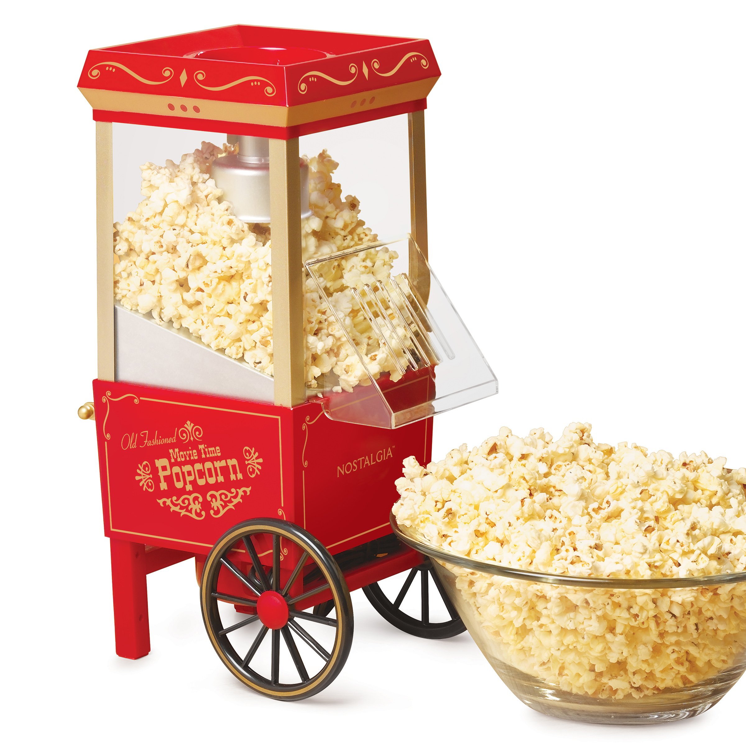 Vintage Hot Air Popcorn Maker Machine - 12 Cup Capacity, Oil-Free Healthy Snack Maker with Measuring Cup, Retro Movie Theater Style in Red - Perfect for Home Movie Nights, Parties & Family Gatherings