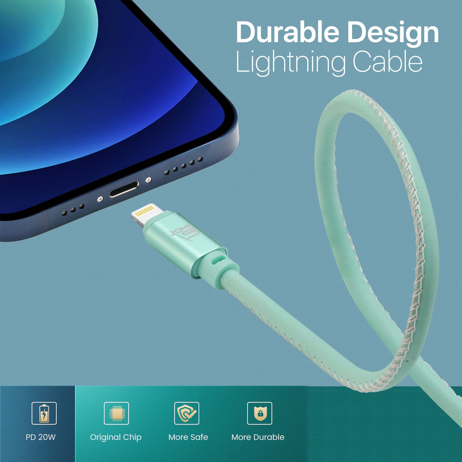 LAX USB A to Lightning Cable - Glow in The Dark Apple MFI Certified Fast Charging Cable for iPhone 14/13/12/11/X/8/7, iPad, iPod - 10ft Blue - Durable & Tangle-Free for Home, Office, Car Charging