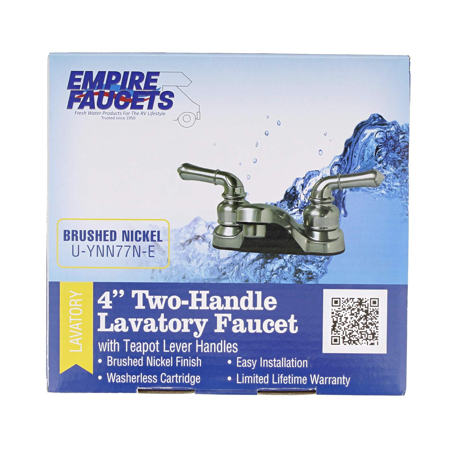Empire Faucets RV Lavatory Faucet - 4 Inch Nickel Bathroom Sink Faucet with Water Saving Aerator & Teapot Handles for RV, Camper, Tiny House, and Mobile Home