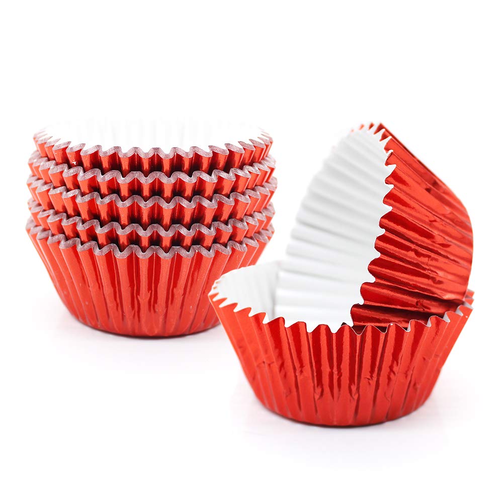 Red Foil Cupcake Liners - 100 Pack Standard Size Metallic Baking Cups for Muffins & Cupcakes | Perfect for Birthday Parties, Weddings & Holiday Baking