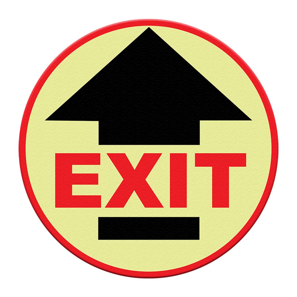 Black & Red Anti-Slip Exit Floor Decals - 36 Inch Round Industrial Safety Signs for Business & Warehouse (Ideal for Emergency Exits, Stairways, and Hazard Areas)