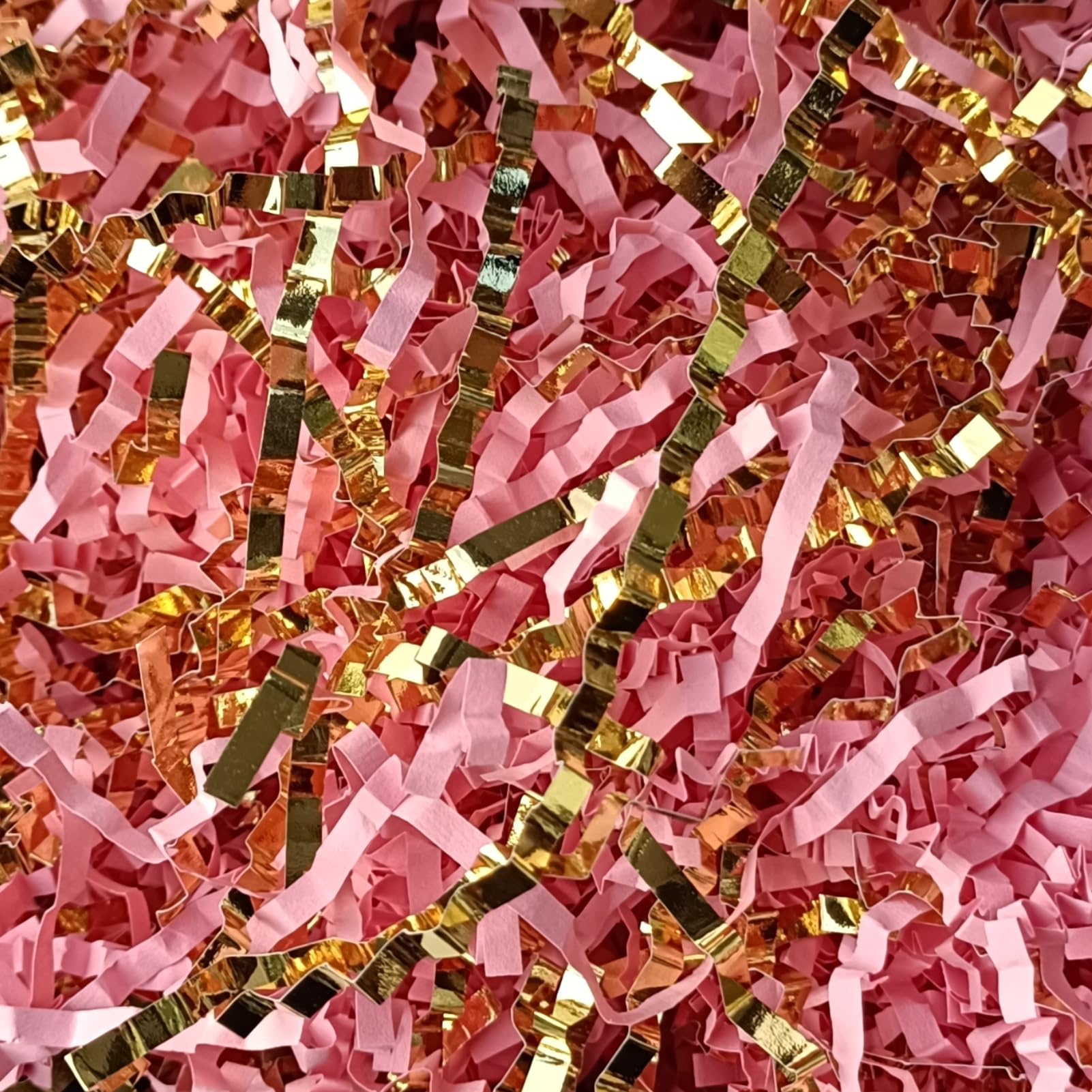 2LB Pink and Gold Crinkle Cut Paper Shreds - Gift Box Filler, Basket Filler, Packaging Confetti for Birthdays, Weddings, and Party Decorations