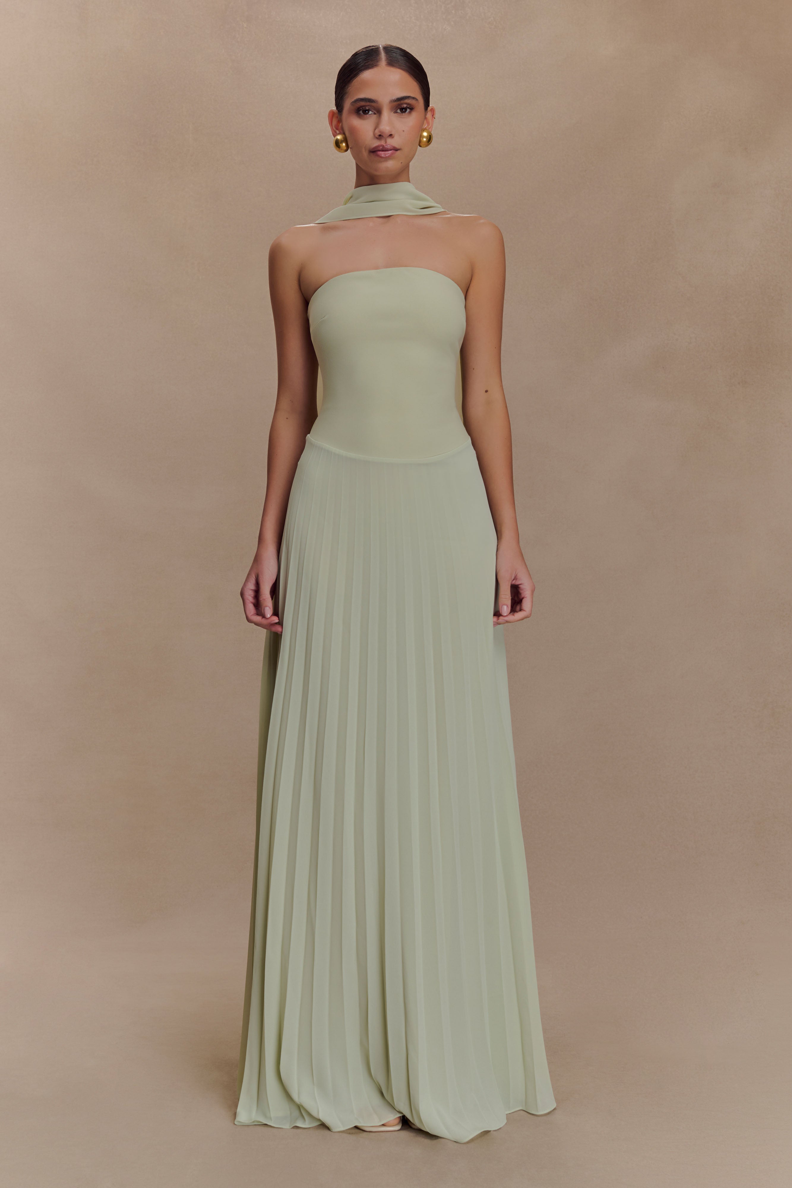 Caira Flowy Chiffon Scarf Maxi Dress in Sage Green - Elegant Boho Summer Beach Dress for Women