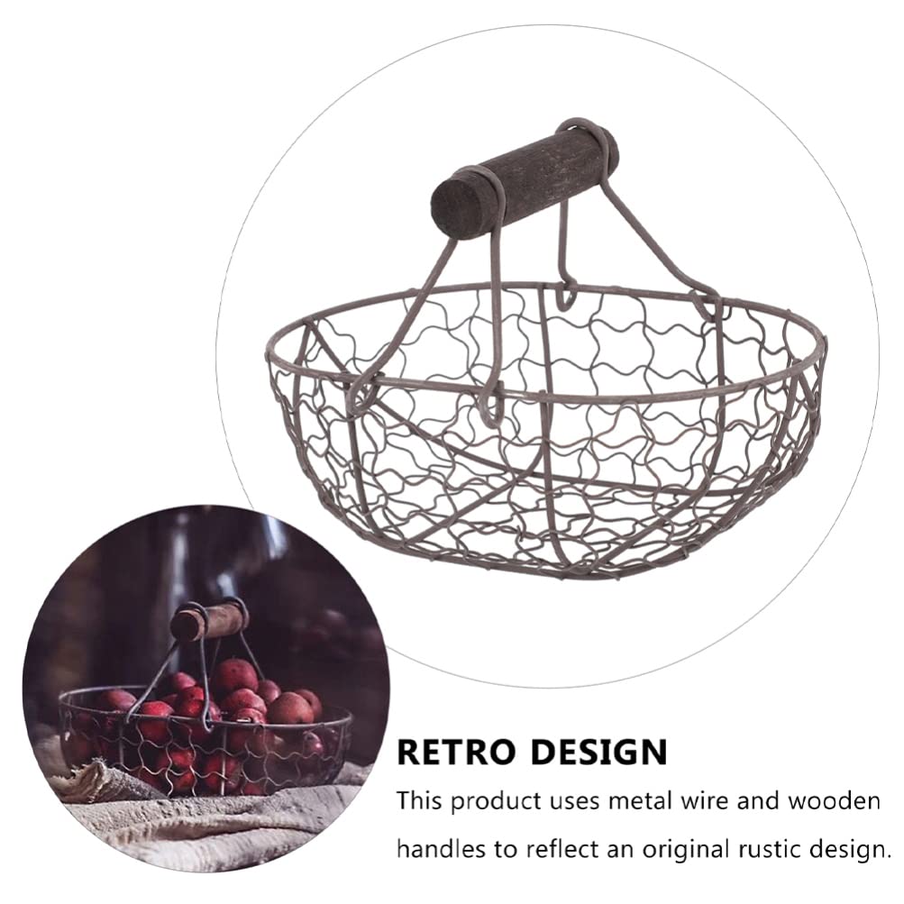 DOITOOL 2-Pack Metal Egg Basket with Wooden Handle - Rustic Farmhouse Wire Chicken Egg Holder for Fresh Eggs, Fruits & Vegetables - Perfect for Farmhouse Kitchen Decor, Farmers Market & Countryside Egg Collection