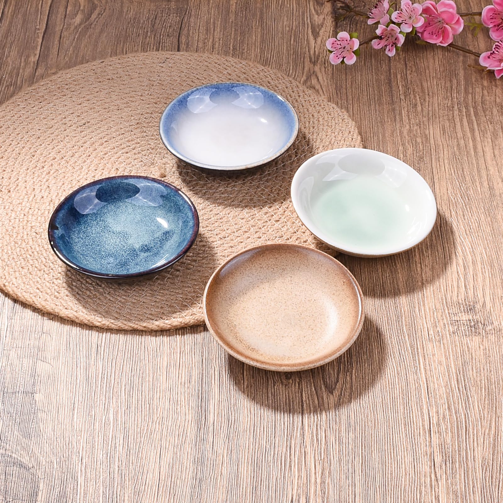Japanese Soy Sauce Bowls Set - 4-Piece 4-Inch Dipping Dishes for Sushi & Dumplings