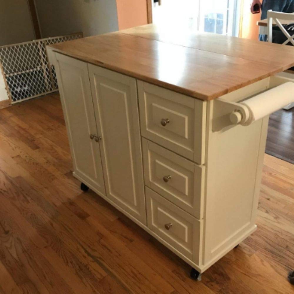 **Rolling Kitchen Island Cart with Drop Leaf Wood Top - 3 Drawer Storage Cabinet, Spice Rack & Towel Holder - Mobile Breakfast Bar, Food Prep & Serving Table for Dining & Kitchen Organization**    *(Use Case: Perfect for small kitchens, entertaining guests, meal prep, extra storage, and stylish serving during parties or family gatherings.)*