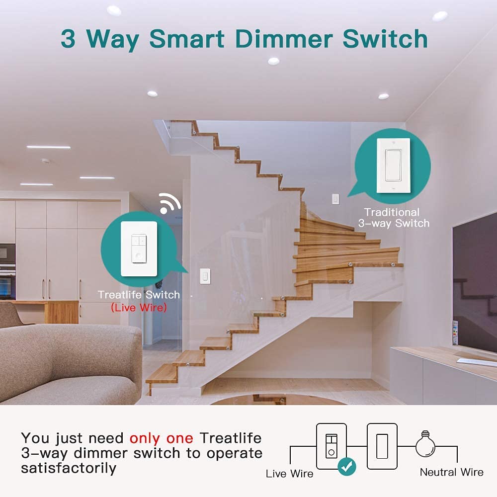 TREATLIFE 3-Way Smart Dimmer Switch 2 Pack - Alexa & Google Assistant Compatible WiFi Light Switch (2.4GHz, Neutral Wire Required) with Remote Control, Scheduling & Hub-Free Setup - Perfect for Smart Homes, Living Rooms & Bedrooms